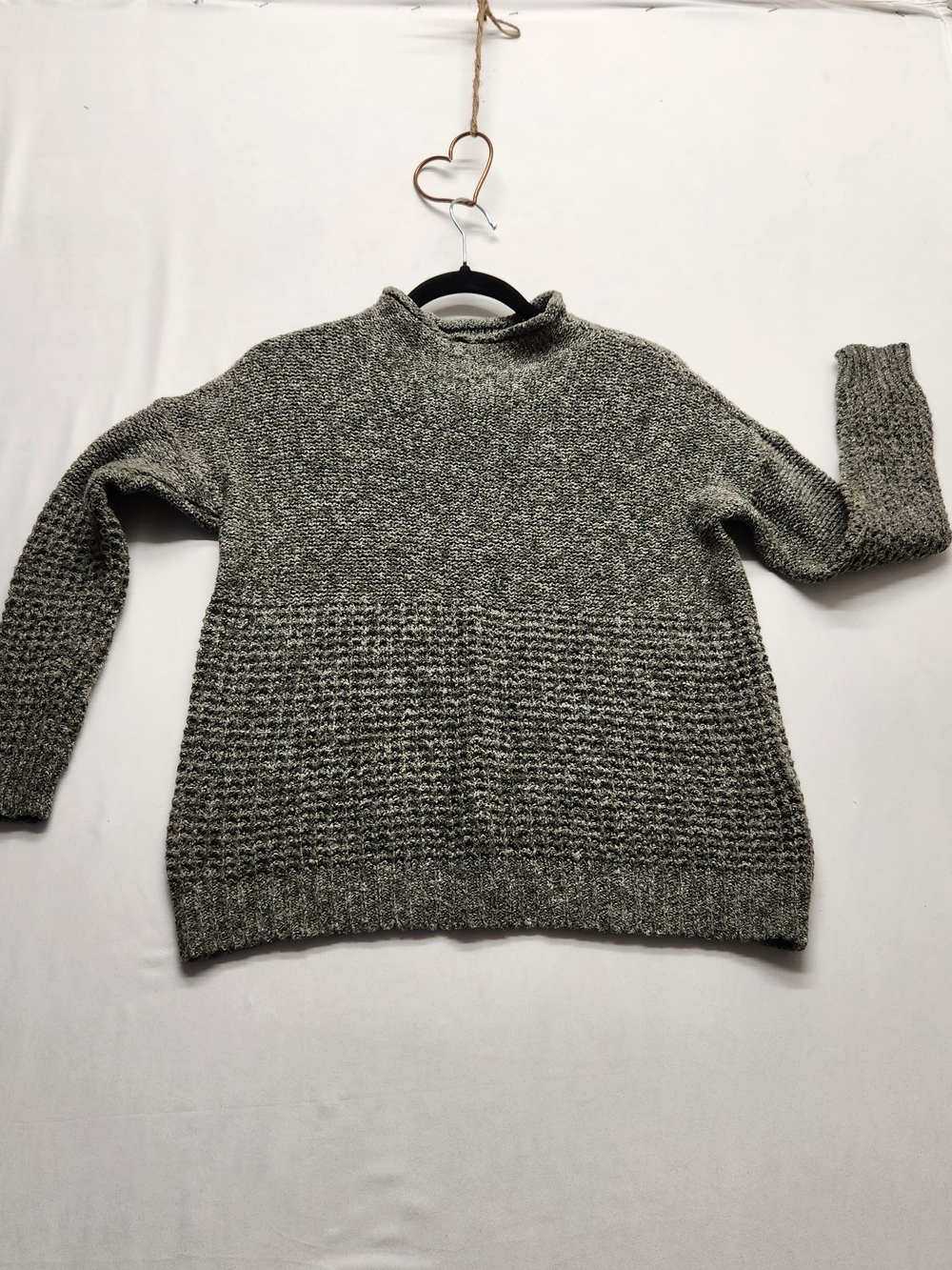 ⭐️American Eagle Mixed Knit Mock Neck Sweater Marled Green Olive Grey Medium